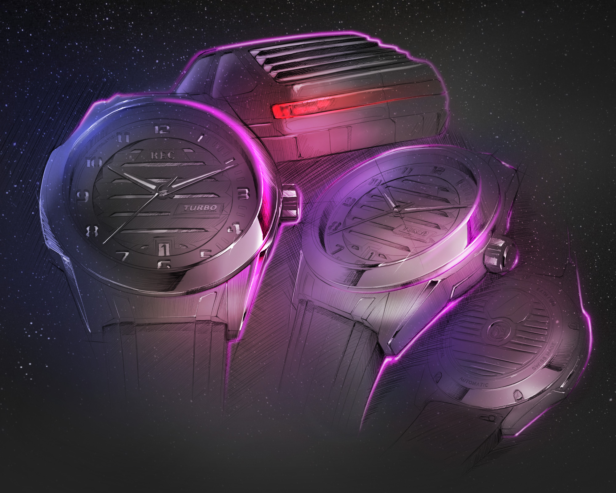 TURBO PurpleNeon Inspired by 1980s Turbo cars REC Watches