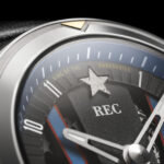 At center-stage, the star at the 12-o’clock dial marker is made from reforged aluminium from the clutch lever of Evel Knievels XR750 Shark Bike. Adding both visual and historical depth to each watch, the recycled material looks unique in every single TTT KNIEVEL timepiece.