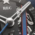 The openworked dial and exhibition caseback allows a full display of the skeletonized SW200-1Sb movement.