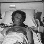 Evel Knievel in the hospital after his Shark Jump crash.