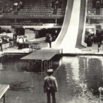 The Shark Jump ramp and pool, showing the landing ramp that Knievel would ultimately crash on. The podium on the right is where the cameraman was positioned.